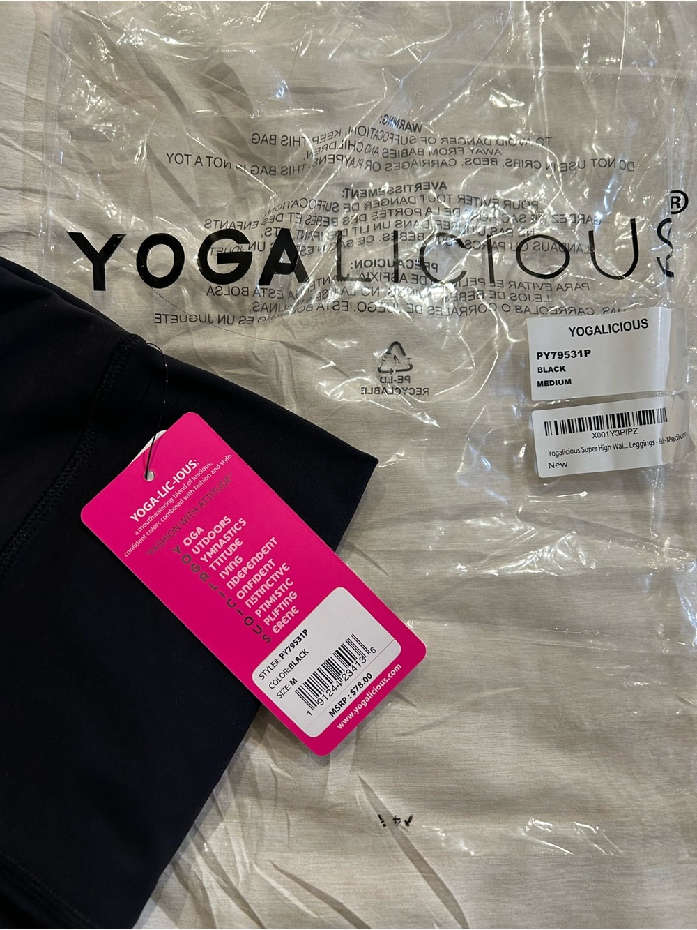 Yogalicious Black Jeggings with Pink Brand Tag